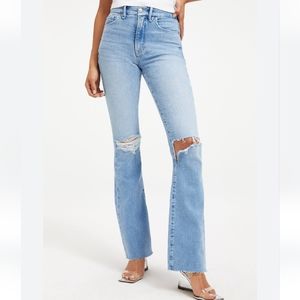 Good american flare Distressed Bootcut Jeans raw hem indigo129